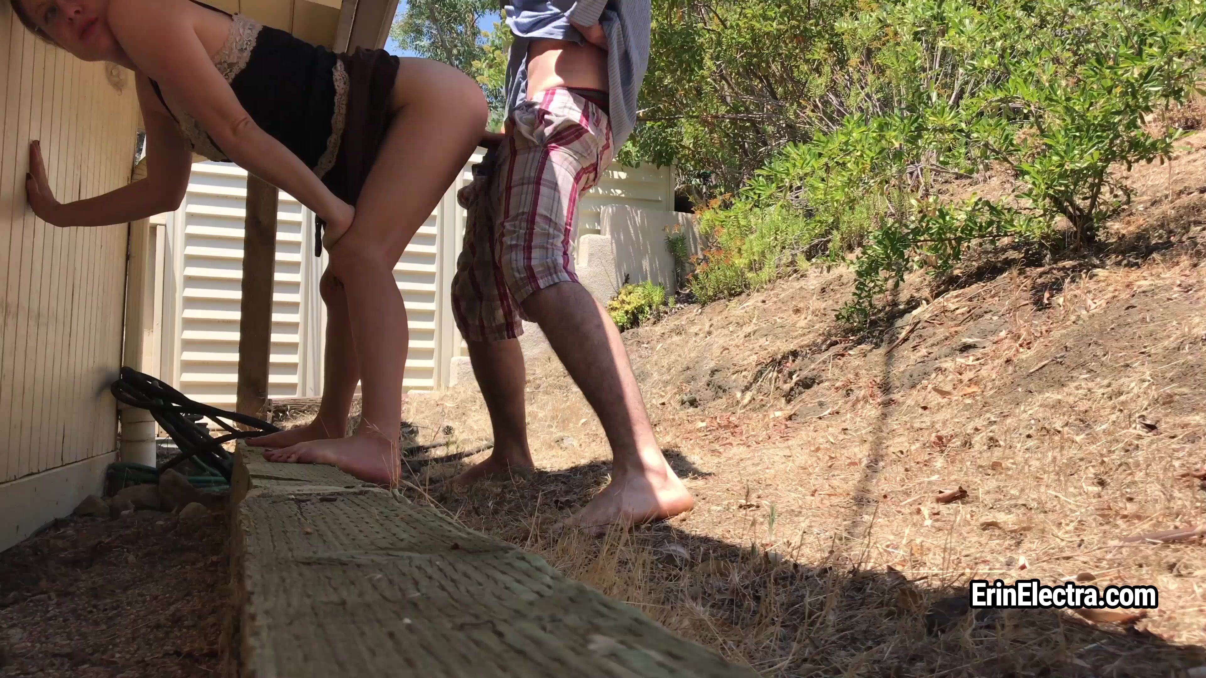 Taking big load from the boss in the backyard