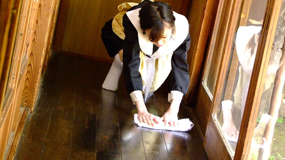 Dark haired dude gets really aroused by watching hot teen maid Aoba