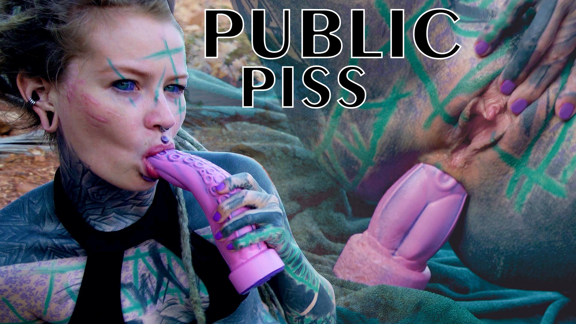 TATTOO teen PUBLIC ANAL masturbation and PISS