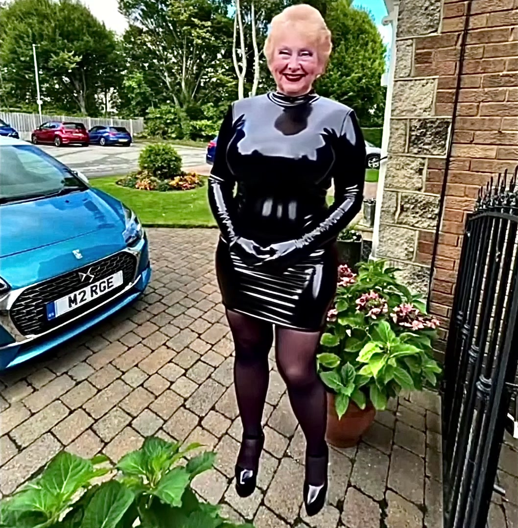 Shiny PVC Dress High Heels Porn Slut Outdoors Exposed in Home Street