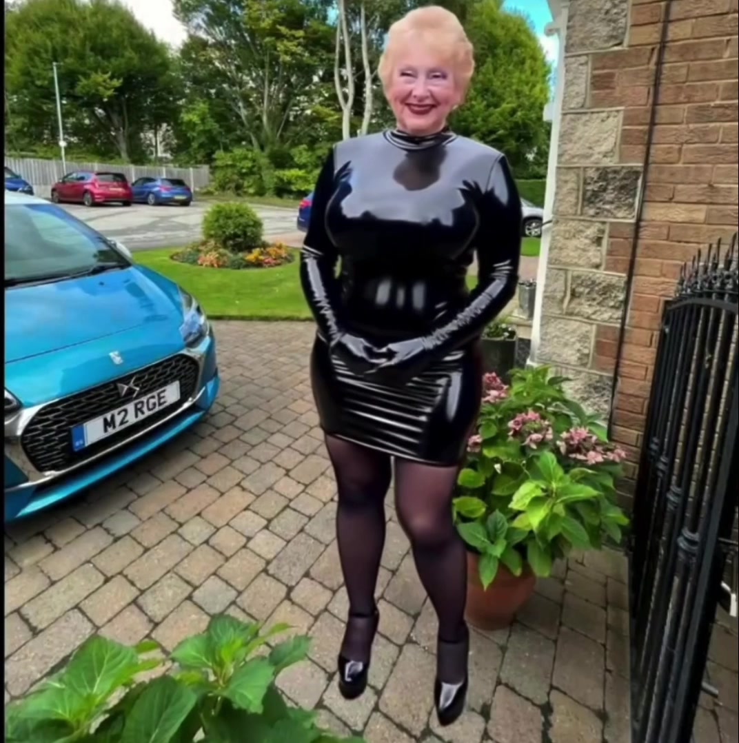 Shiny PVC Dress High Heels Porn Slut Outdoors Exposed in Home Street