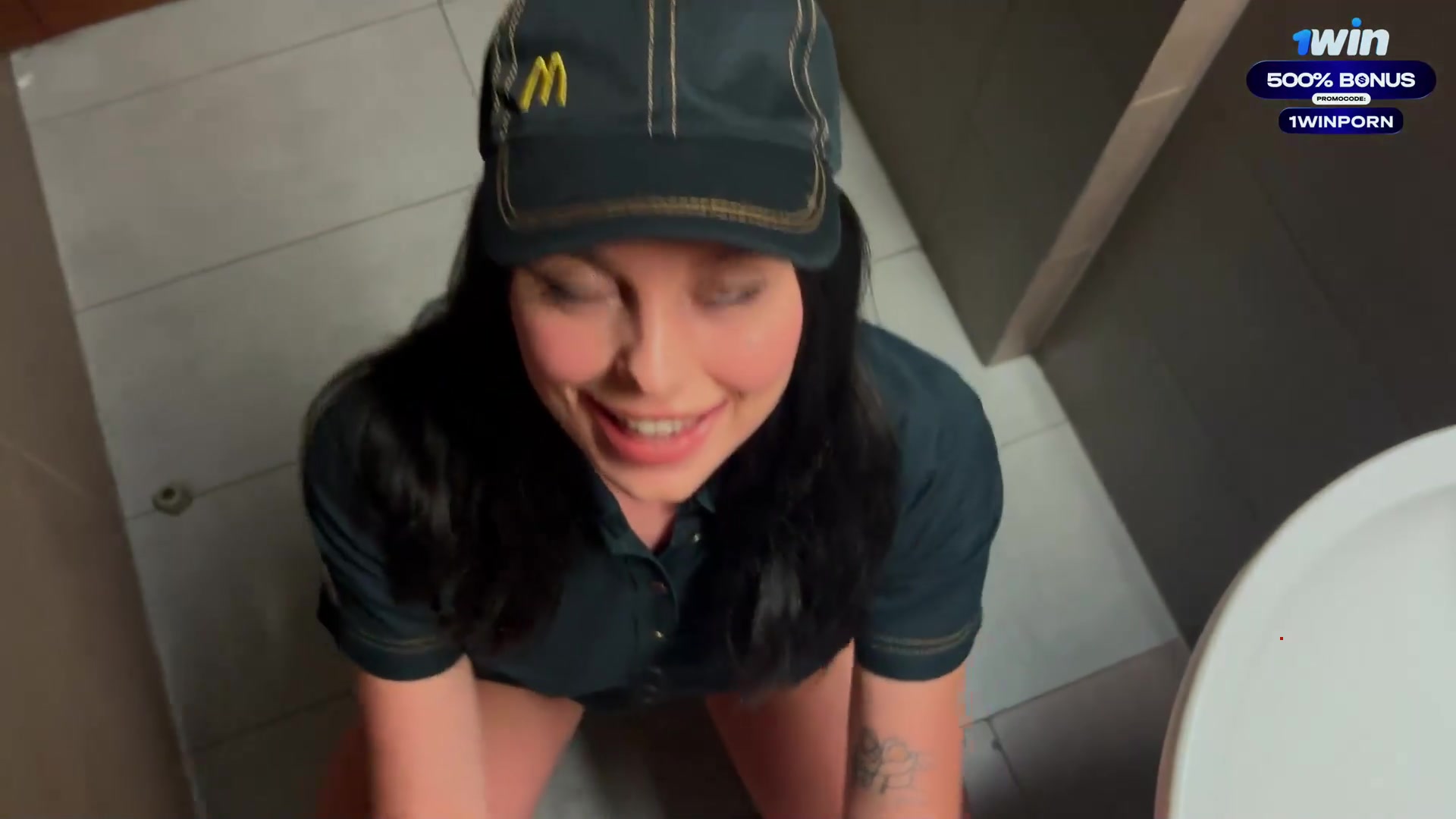 Eva Soda's extraordinary public hump in a muddy toilet with aMcDonald's worker.