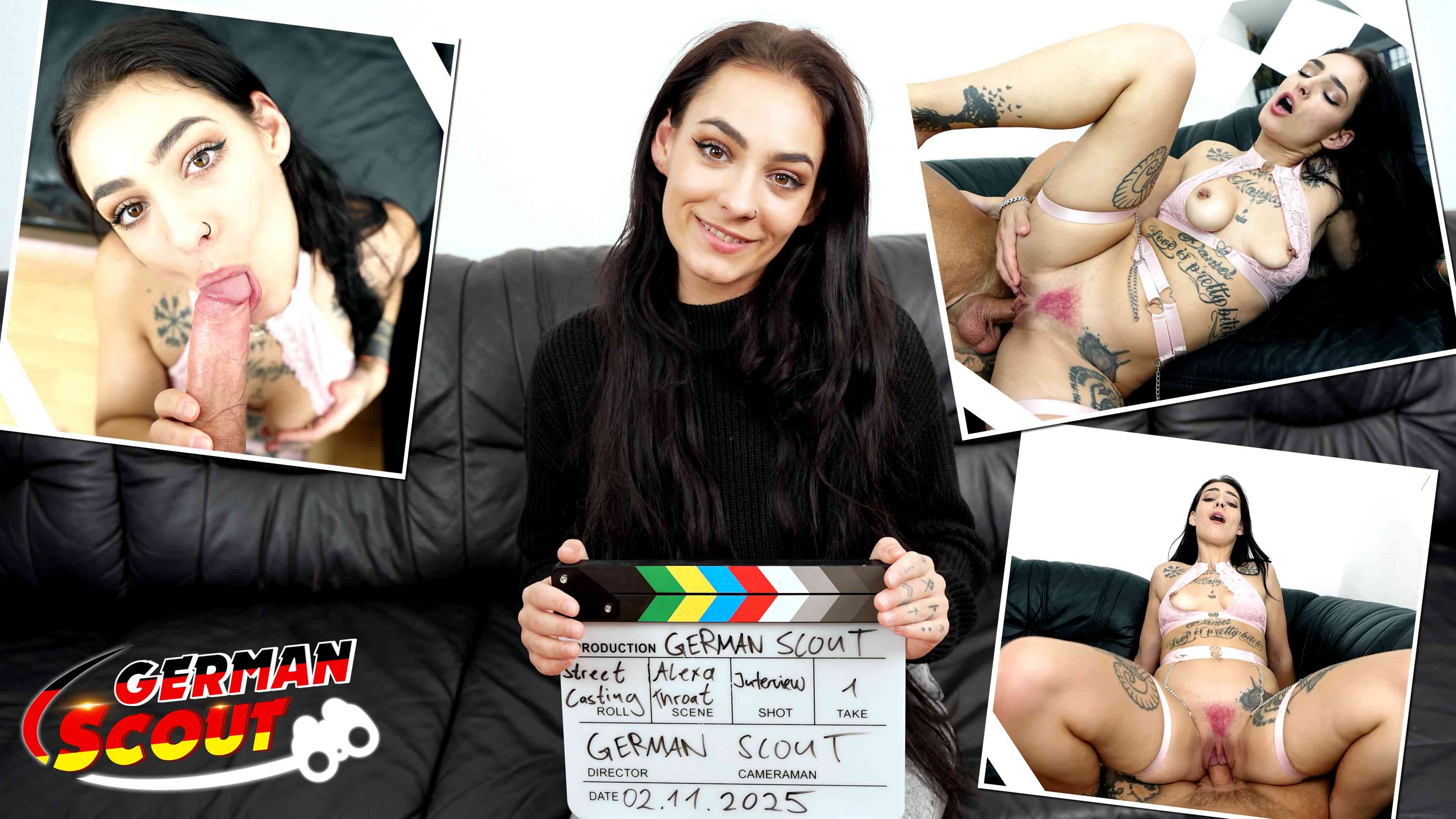 GERMAN SCOUT - Pink Bush saggy Tits Girl Alexa Throat Pick Up for Casting Fuck