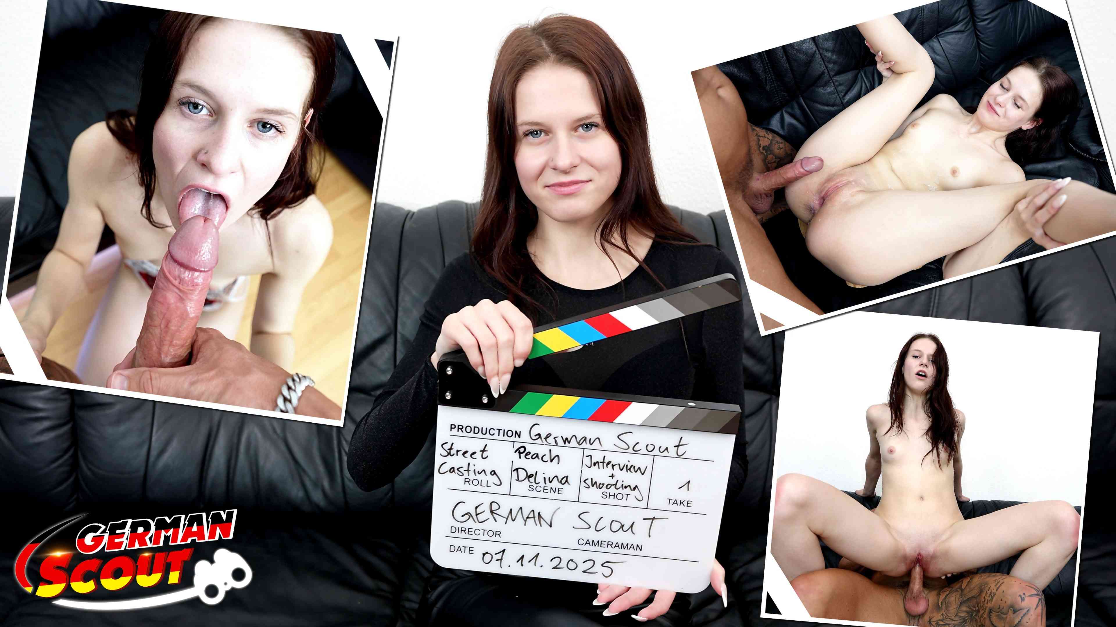GERMAN SCOUT - Small Redhead Teen Peach Delina Pick Up for First Casting Fuck