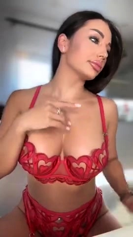 Russian brunette busty camgirl masturbating on webcam