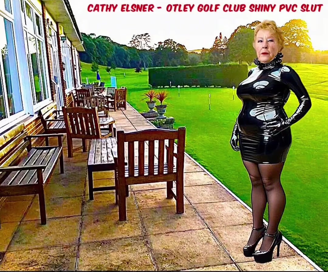 Cathy Golf Club Slut Shiny PVC Skirt High Heels Stockings PVC Granny Porn Slut