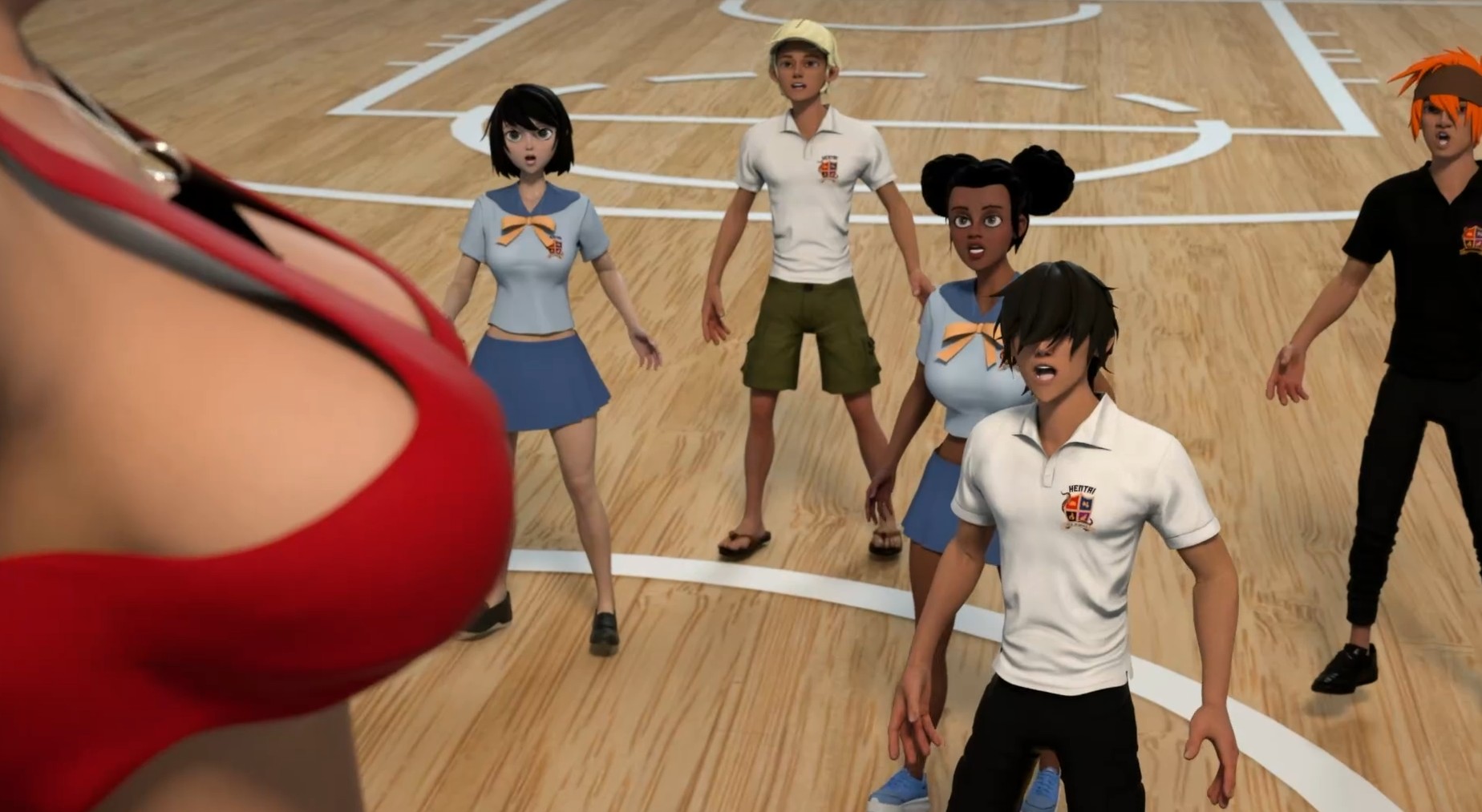 Giantess gym coach drags down shorts & makes stud explode in front of class