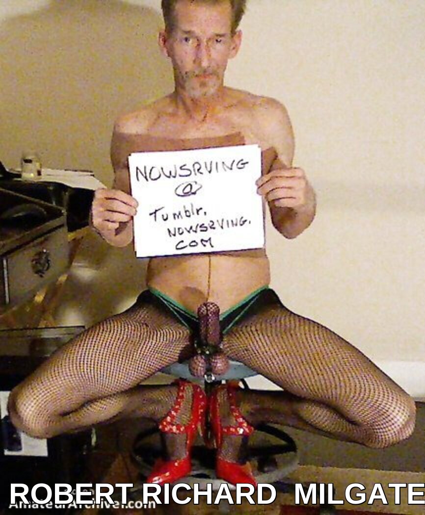 ROBERT RICHARD MILGATE IS A TOTAL SLUT IN SHEER BLACK FISHNET PANTYHOSE & HEELS