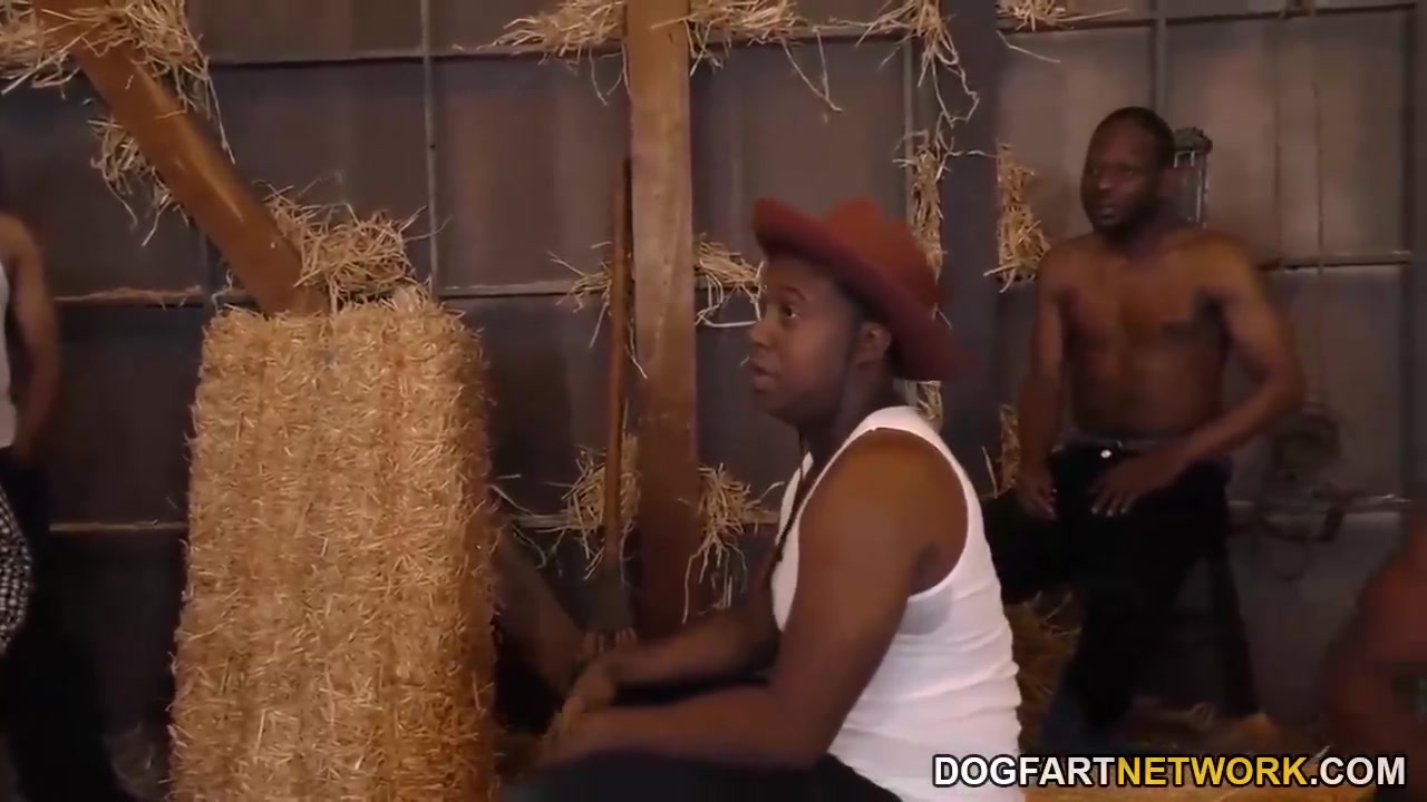 Interracial brown-haired gives gargle bj to fat bbc