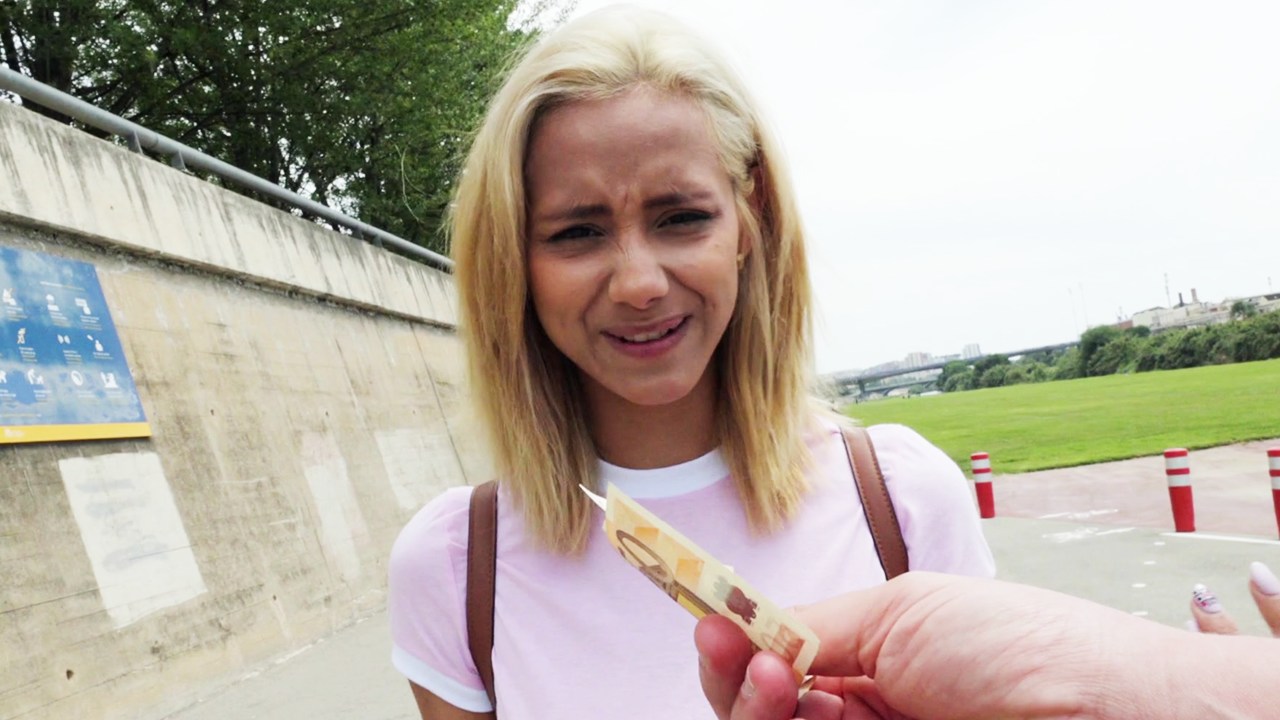 Blonde teen babe gets fucked outdoors for money