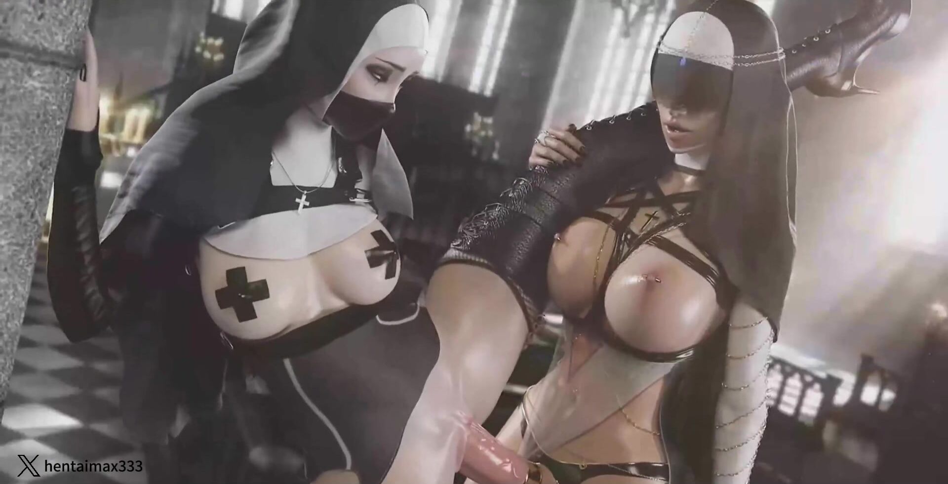 Futa Nuns Fuck in the Church  -hentai anime