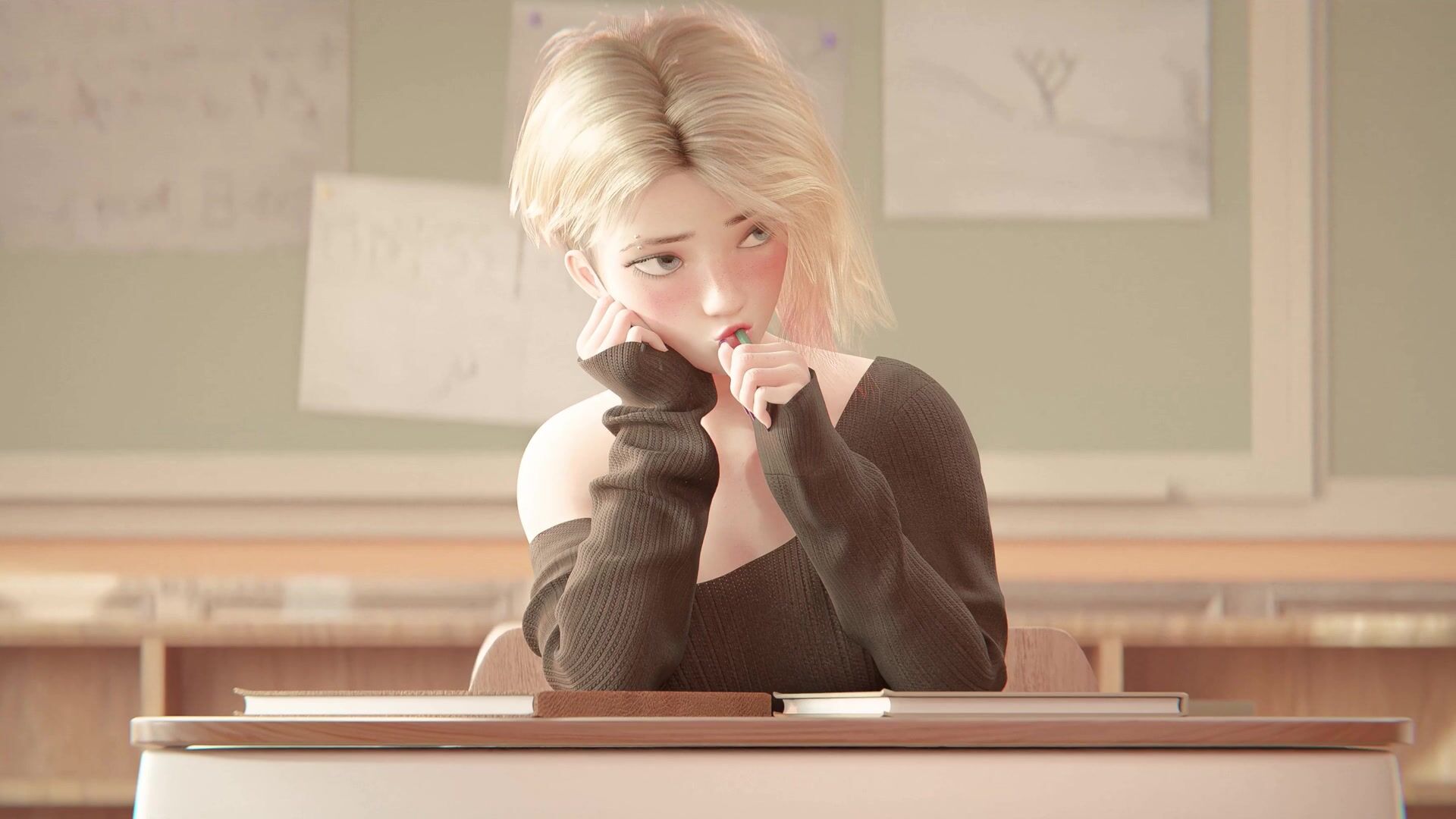 Sweet and Wet Dreams in University Classroom for Cute Gwen Stacy - Animated Porn (202