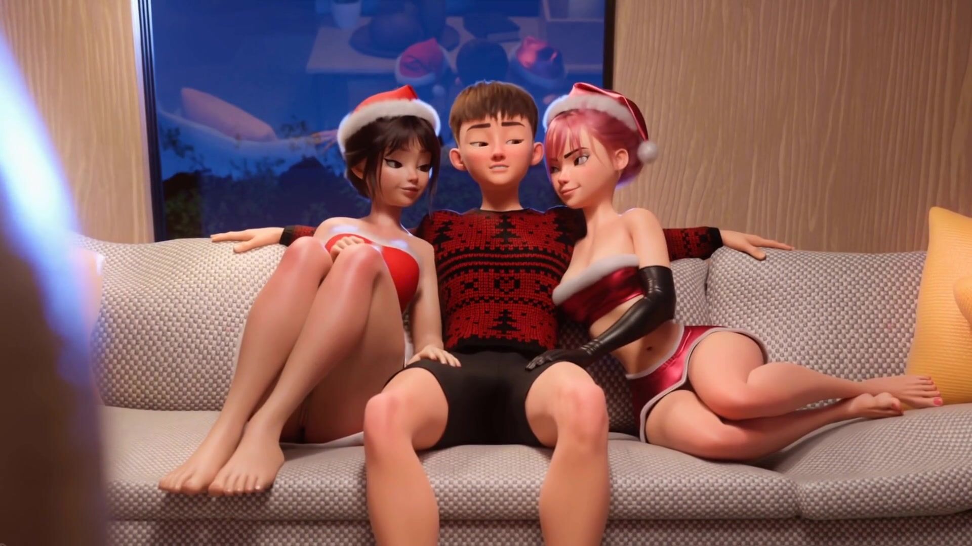 Merry Christmas in Threesome: Massive Facesitting and Riding(Exclusive 3D Anime)
