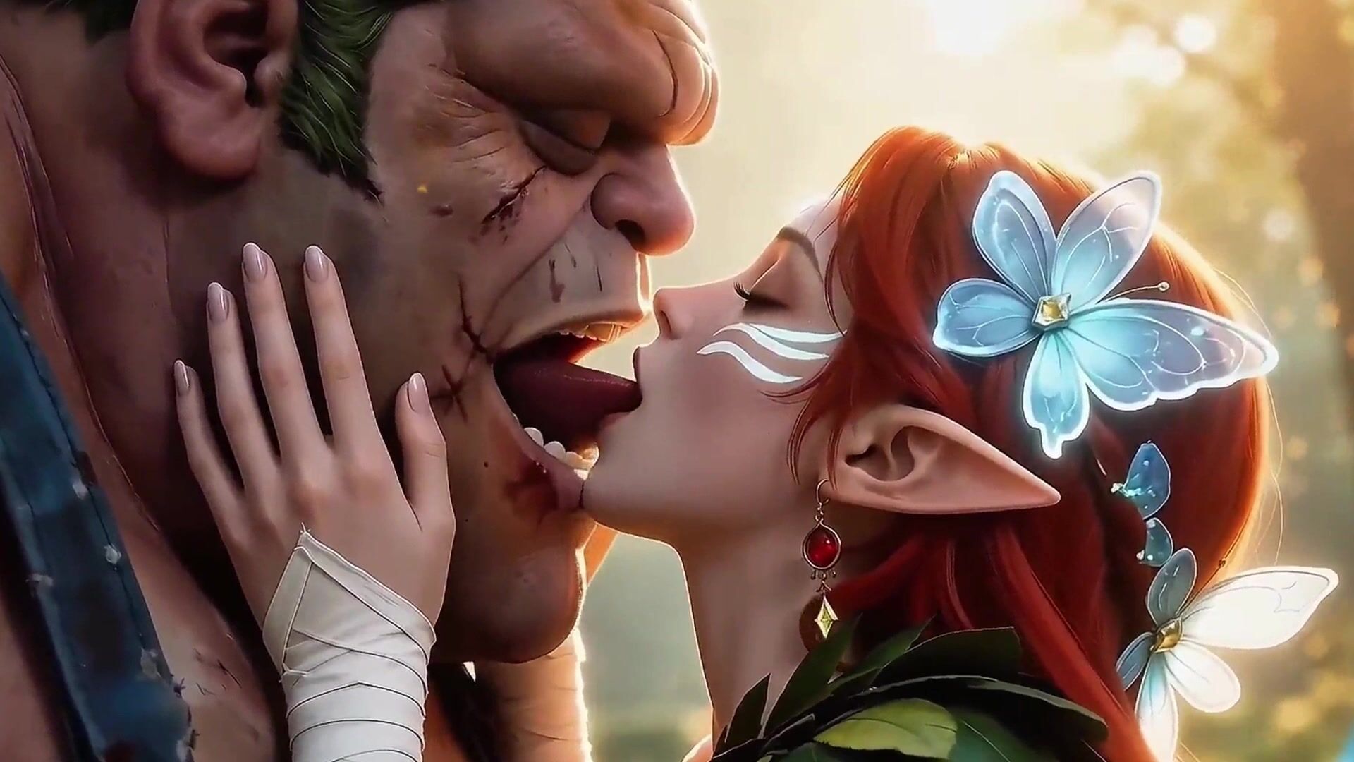 Wild Jungle Adventure: Elf Girl X Ugly Man (Cartoon Fantasy) AI Generated