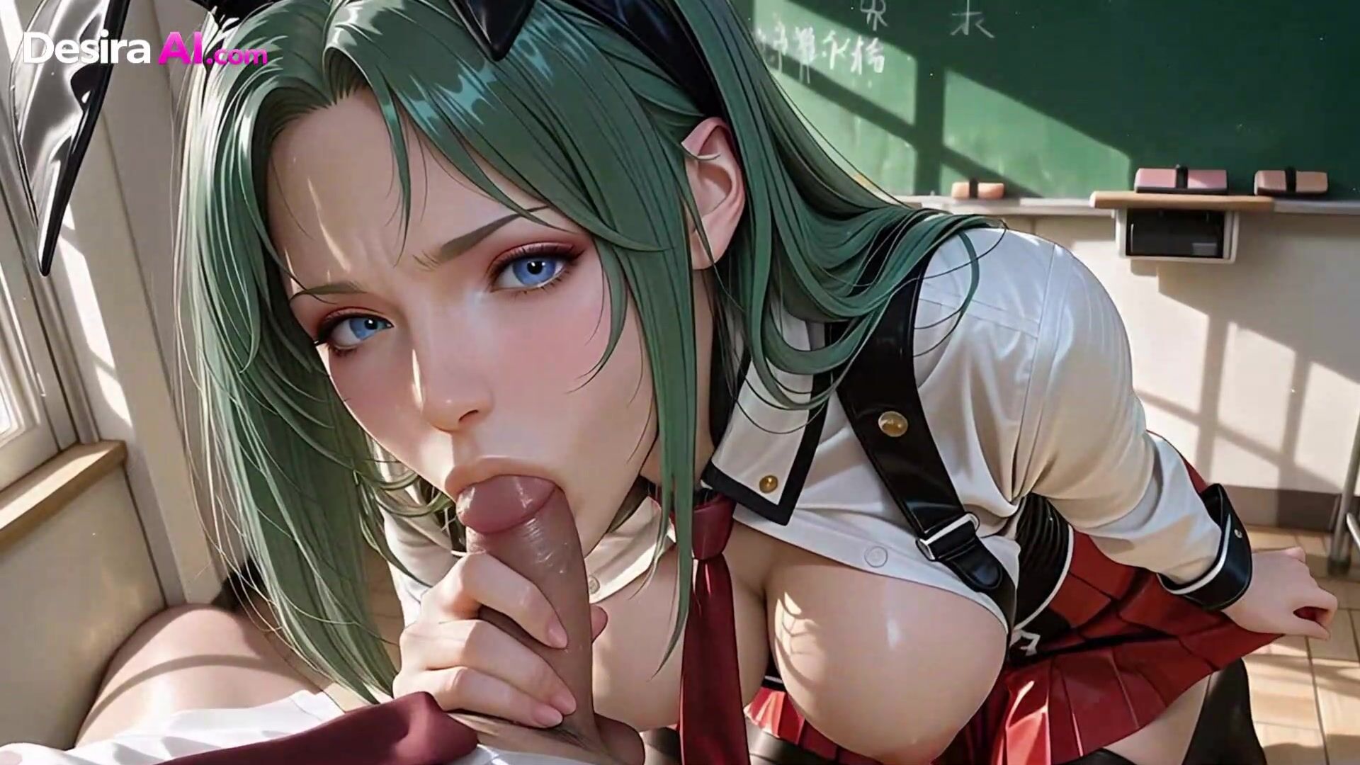 Green-Haired Hottie Mika Fucks In Classroom And Drowns In Cum