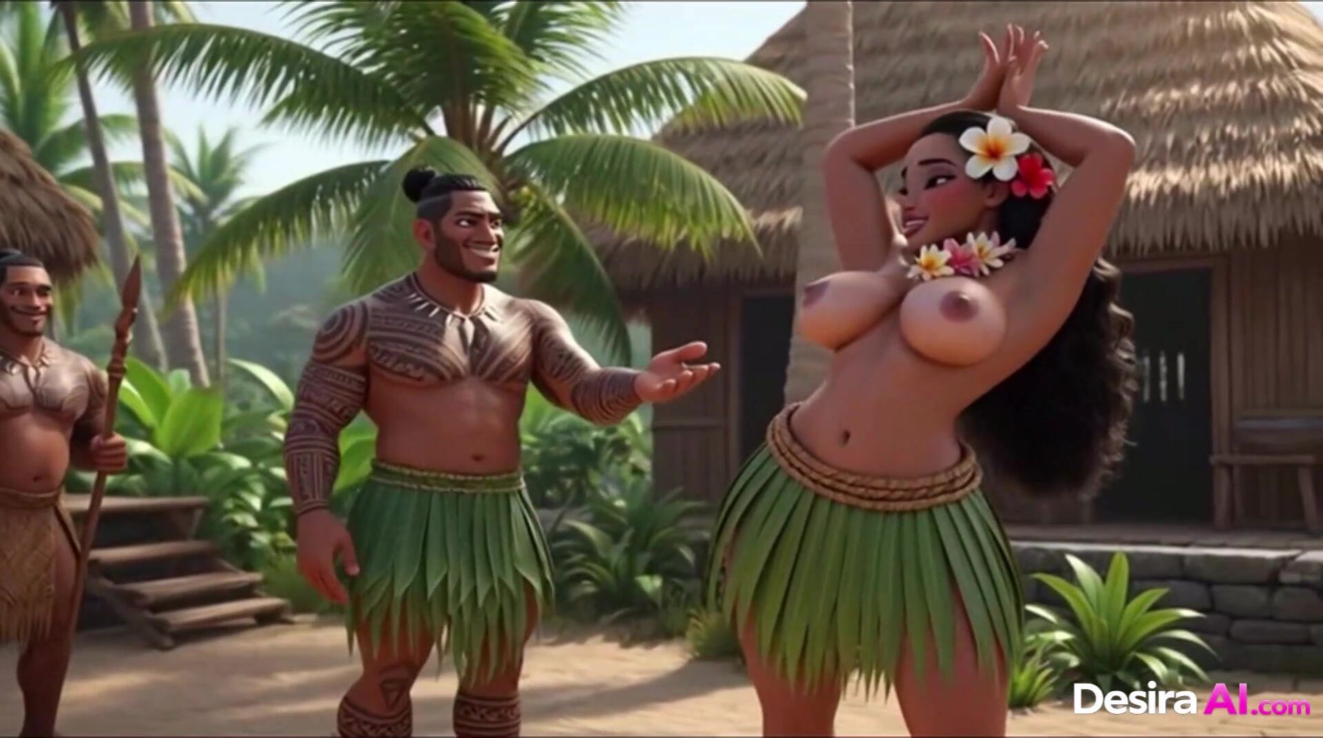 Exotic hula dancer with big tits bounces her curvy ass and rides deep for moaning rel
